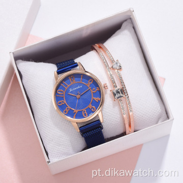 Conjunto de relógios de moda para presentes femininos lindos relógios com pulseira com caixa de presente e pulseira de strass Conjunto de pulseira para festa no atacado